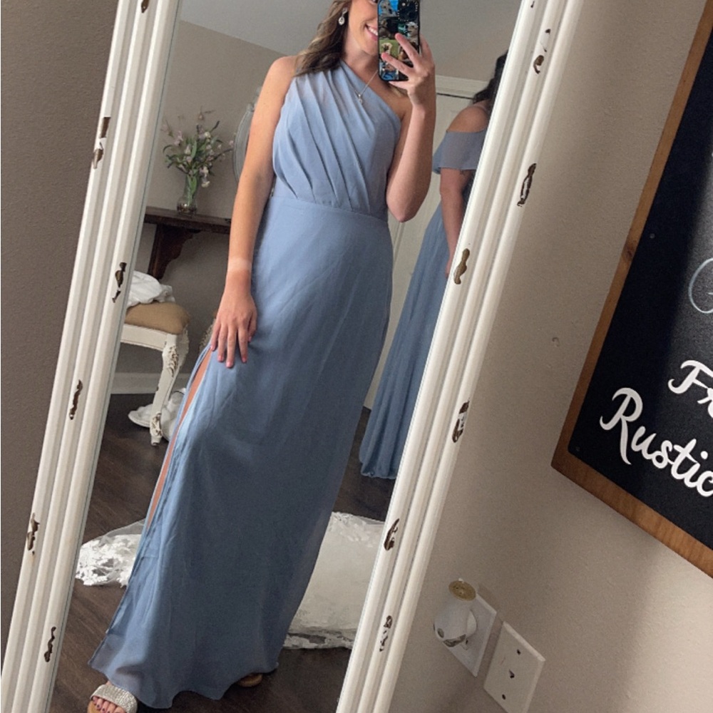 Birdy Grey Dusty Blue One-Shoulder Bridesmaid Dress Kira
